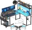 Aheaplus Small L Shaped Gaming Desk with LED Lights & Power Outlets, Reversible L-Shaped Computer Desk with Monitor Stand & Stor