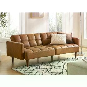 Couch,Futon,Sofa Bed, Loveseat, Mid Century Modern Futon Couch,Cama, Couches for Living Room, 77.5" (Pecan Brown Faux Leather)