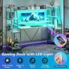 Gaming Desk 78.8'' with LED Lights, Hutch and Storage Shelves, Computer Desk with Monitor Stand Black Computer Desks