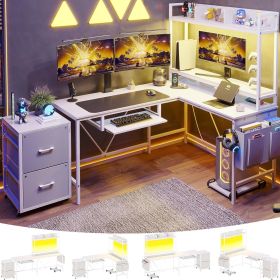L Shaped Gaming Desk, Reversible Corner Computer Desk with Power Outlet ,computer desks ,gaming desk,gaming table (Color: White)
