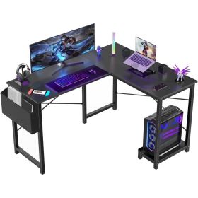 Gaming Table Corner Desk 50 Inch PC Writing Black Desk Study Desks with Wooden Desktop CPU Stand Side Bag Reversible (Color: Black Wood-50 Inch)