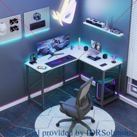Computer Desk L Desks - Gaming Desk Corner Desk Writing Desks PC Table with Headphone Hook CPU Stand Home (Color: Whitewood)