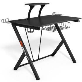 Multifunctional E-Sport Gaming Desk with Headset Hook and Cup Holder (Color: Black)