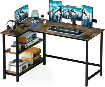 43 Inch Computer Corner Desk, Gaming Desk, Modern Simple Wooden Desk with Shelf, Home Office Workstation Writing Desk (Color: Rustic Brown)