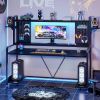 Gaming Desk, 55" Computer Desk with Hutch and Shelves, Gaming Desk with LED Lights, Pegboard & Monitor Shelf